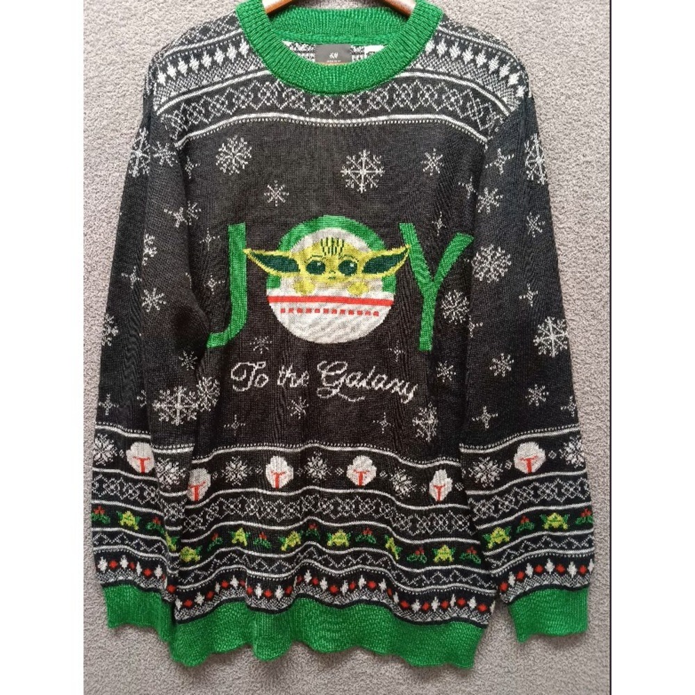 H&M Star Wars The Child Grogu JOY To The Galaxy Christmas Sweater Black Green XL